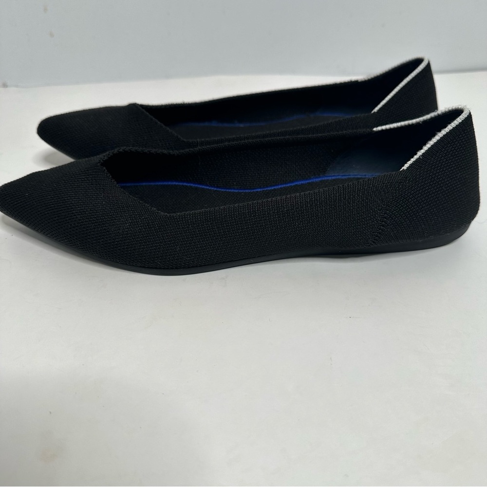 Rothy's Black Pointed Flats with Blue Trim - Picture 4 of 7
